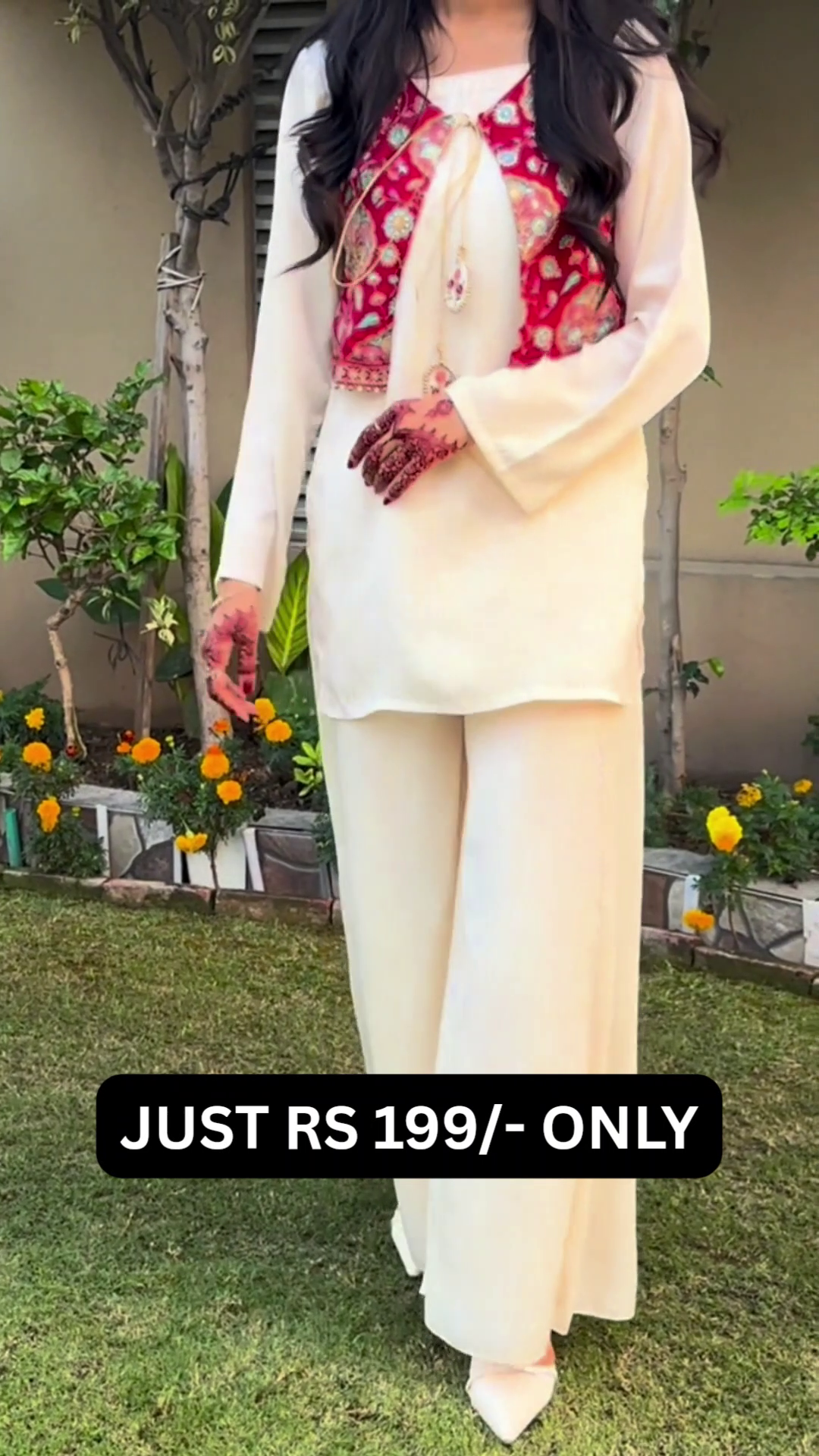 “Ivory Festive Co-ord with Embroidered Jacket 🤍❤️✨ | Elegant Desi Chic Set”