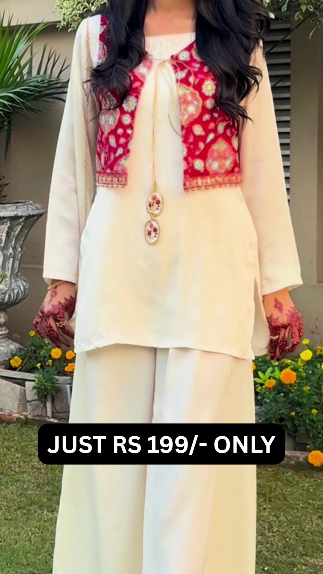 “Ivory Festive Co-ord with Embroidered Jacket 🤍❤️✨ | Elegant Desi Chic Set”