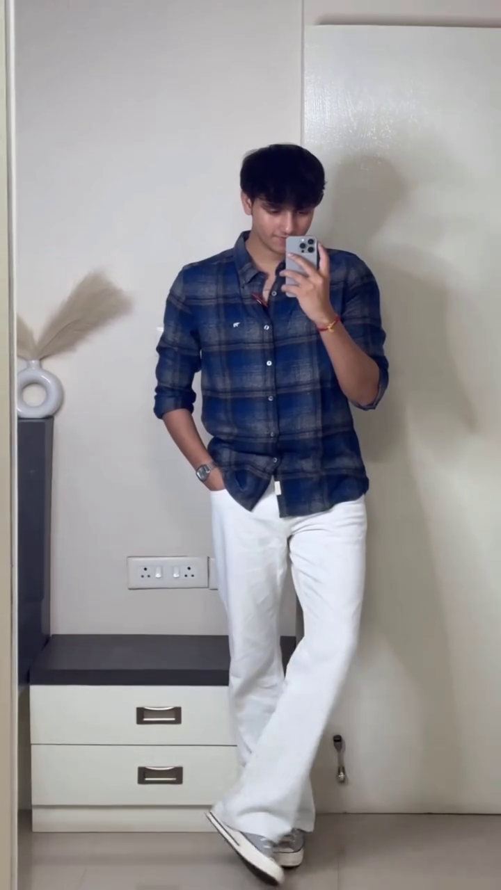 “Sky Check Casual Shirt 💙☁️ | Men’s Relaxed Fit Everyday Look”
