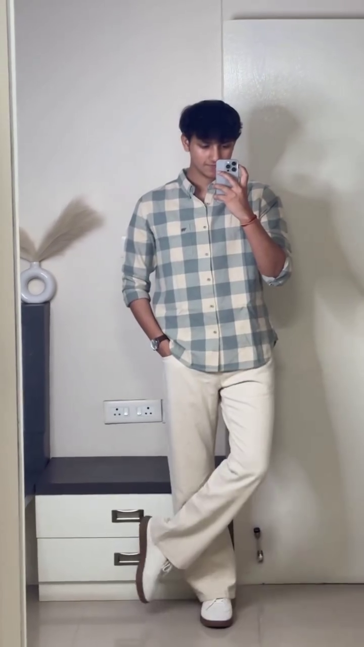 “Sky Check Casual Shirt 💙☁️ | Men’s Relaxed Fit Everyday Look”