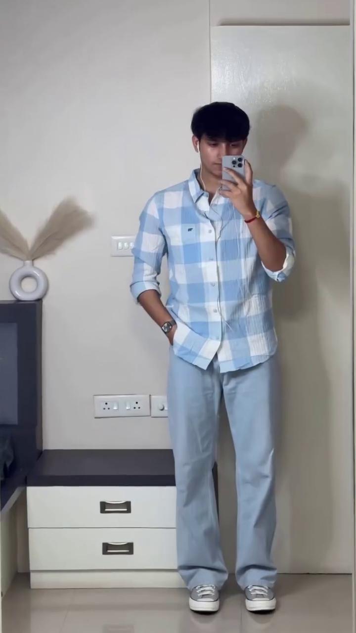 “Sky Check Casual Shirt 💙☁️ | Men’s Relaxed Fit Everyday Look”