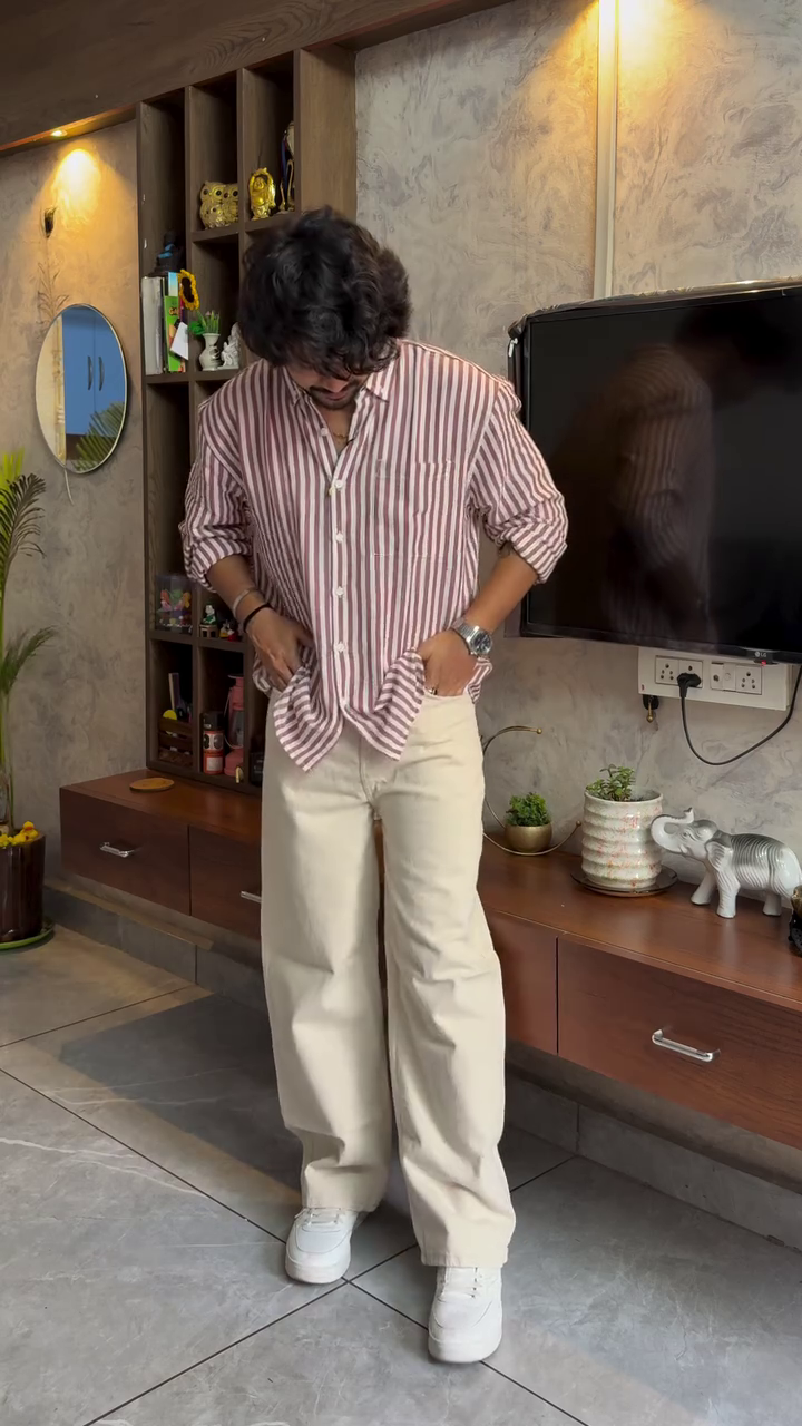 “Rust Stripe Relaxed Shirt 🤎🔥 | Men’s Effortless Casual Fit”