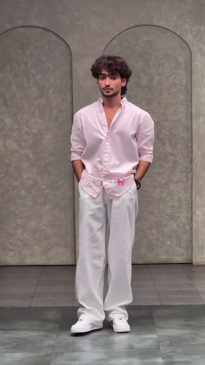 “Blush Pink Classic Shirt 🌸🤍 | Men’s Soft Luxe Casual Fit”