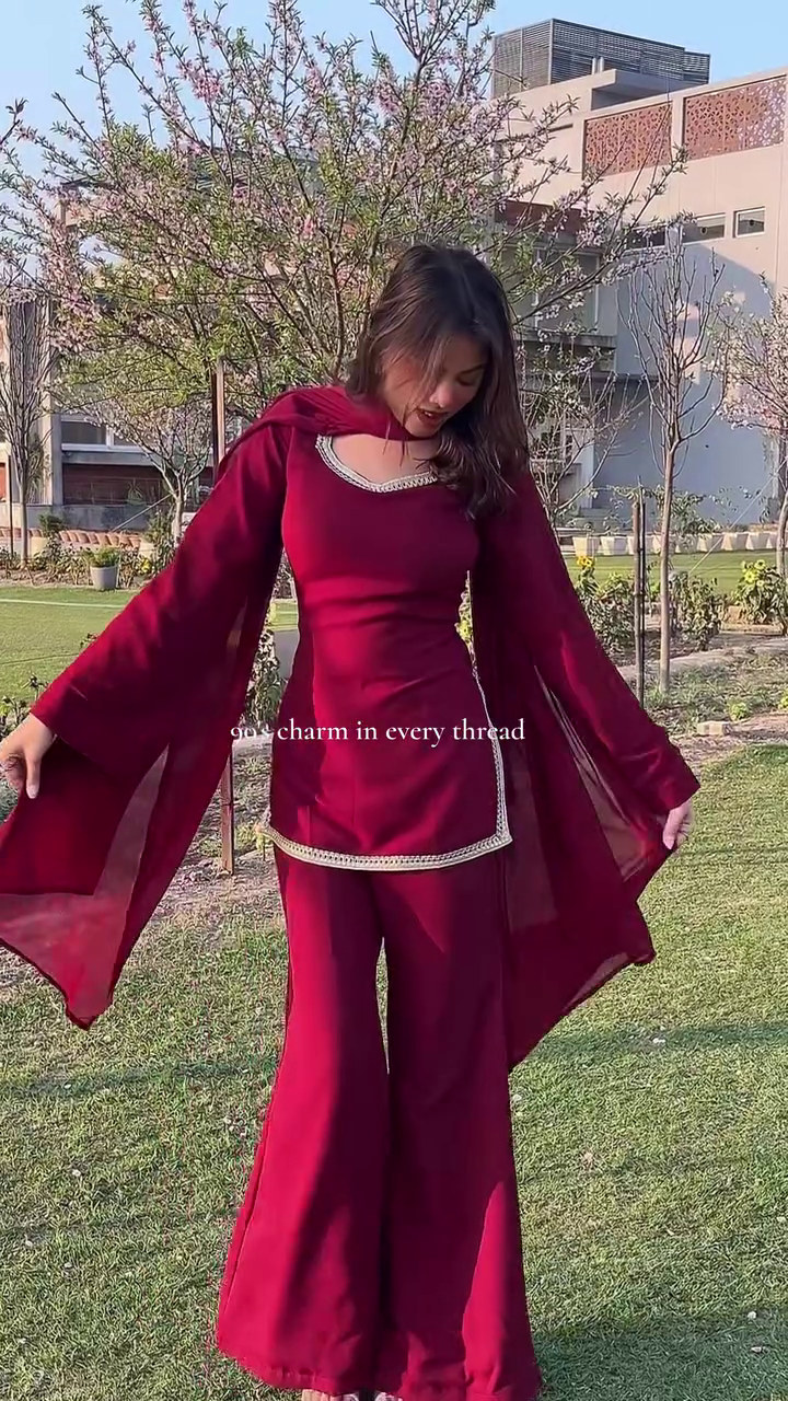 “Crimson Classic Co-ord Set ❤️🌹 | Timeless Festive Elegance”