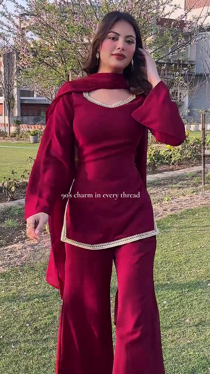 “Crimson Classic Co-ord Set ❤️🌹 | Timeless Festive Elegance”