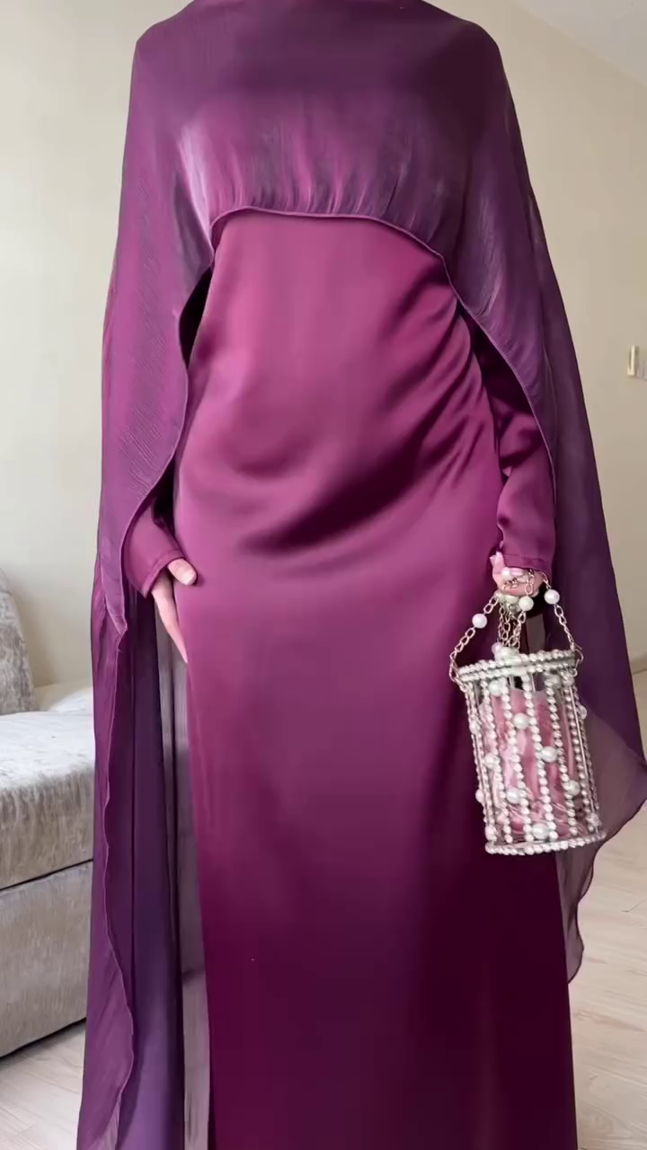 “Royal Plum Cape Dress 💜👑 | Luxe Statement Elegance”