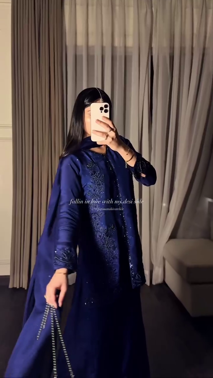“Midnight Blue Embroidered Suit 💙🌙 | Elegant Desi Luxe Set”