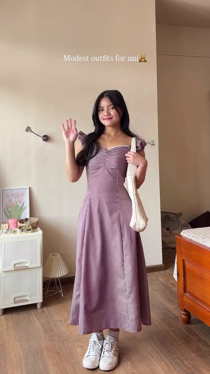 “Gingham Midi Dress 🤎✨ | Cute Modest Uni Style”